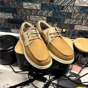 Beacon Tan Leather Boat Shoes with Cream Soles